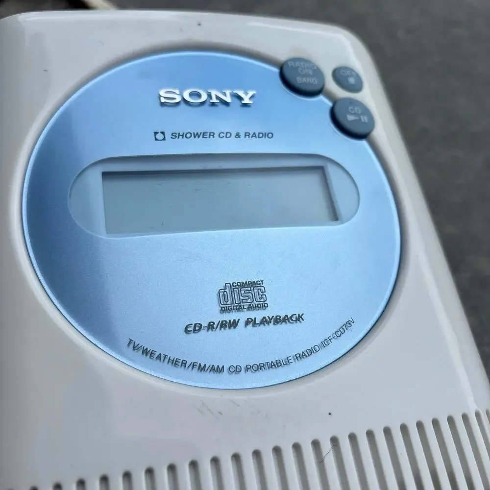 Sony ICF-CD73V Vintage Water Resistant Shower CD Player Clock FM Weather Radio
